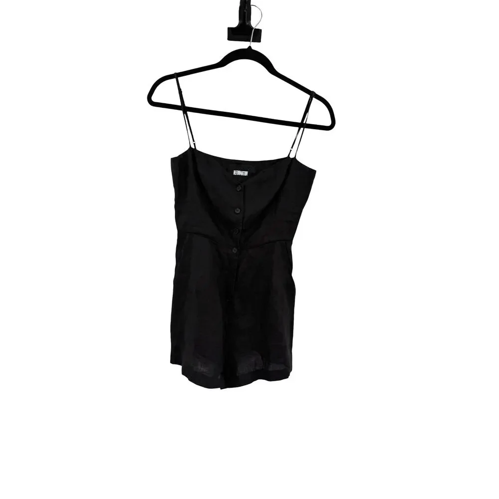 Reformation Blanca Linen Romper Black Button‎ Front Sleeveless Size 00